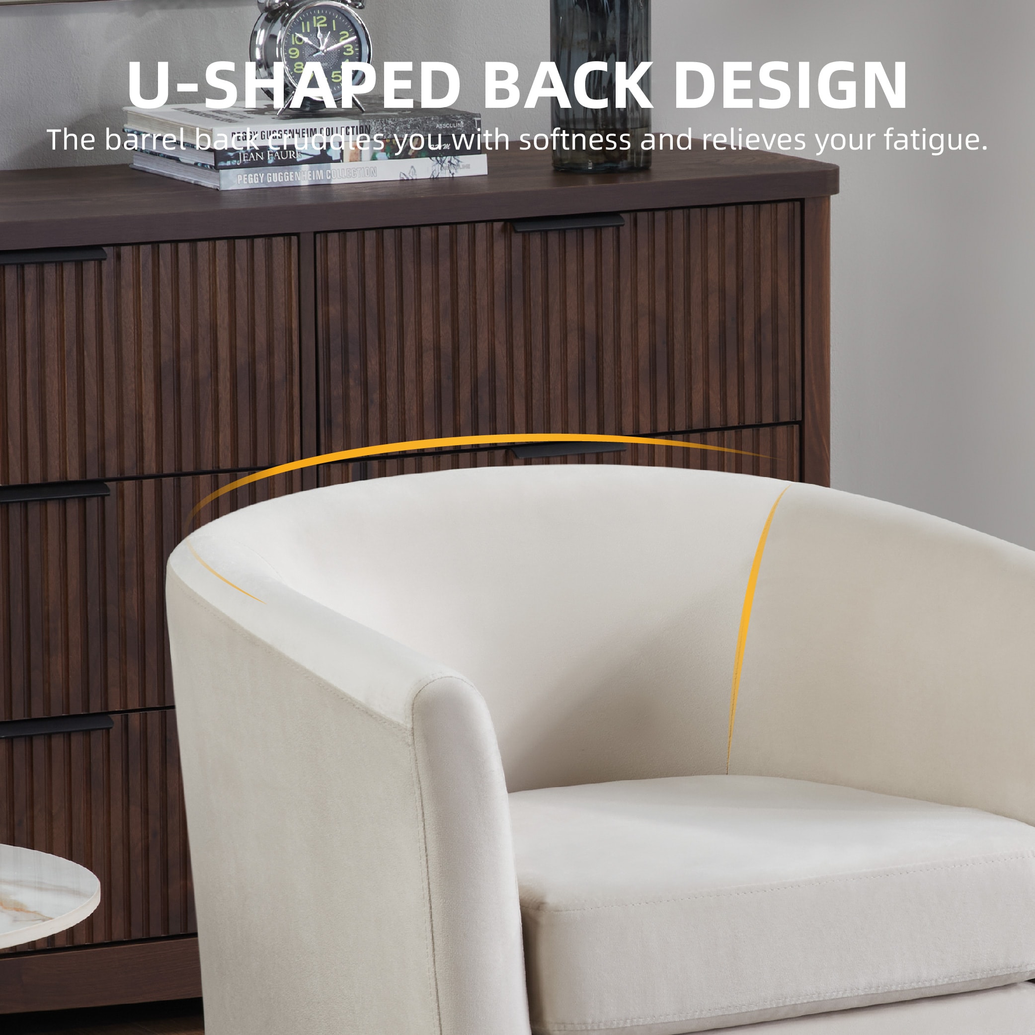 Velvet Accent Chair with Ottoman, Modern Barrel Chair Armchair for Living Room, Bedroom, White